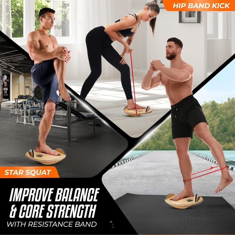 木製フィットネスバランスボード 大人用フットトレーナーペダル - Yoga Fitness Training のレビューと価格